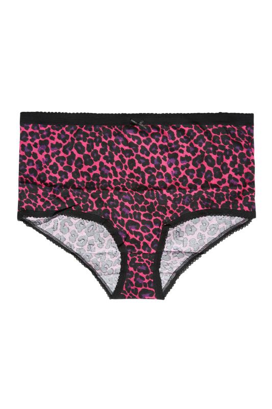 5 PACK Curve Pink & Black Leopard Print High Waisted Full Briefs 5