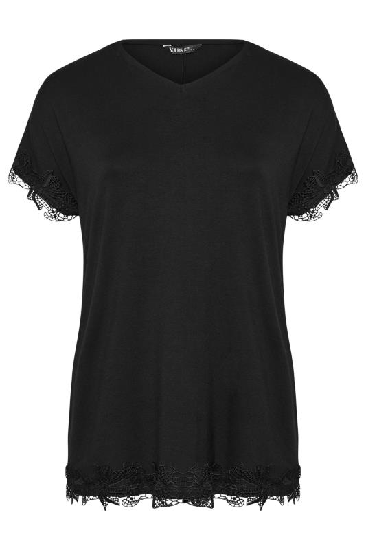 YOURS Curve Black Lace Detailed T-Shirt | Yours Clothing  5