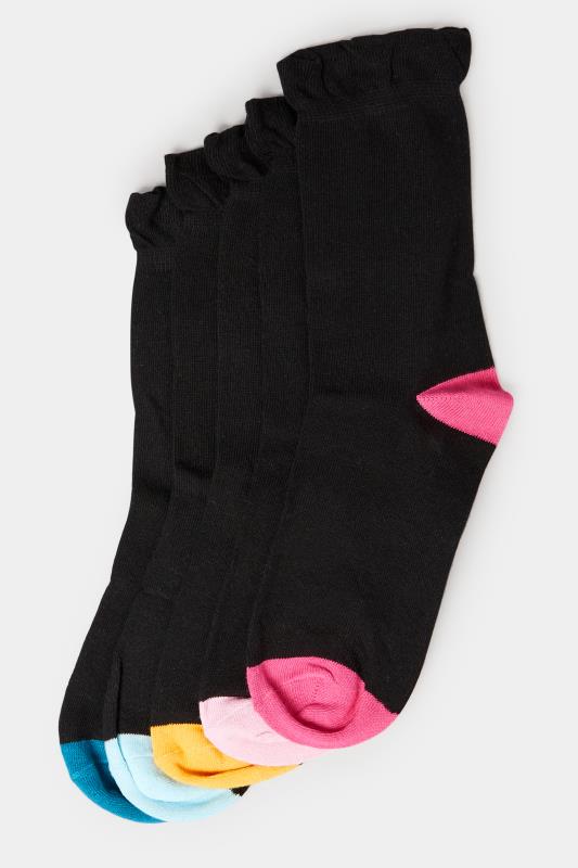 YOURS 5 PACK Black Contrasting Heel Socks | Yours Clothing 3