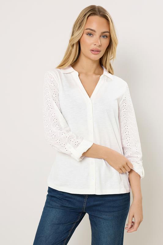M&Co White Broderie Sleeve Cotton Shirt