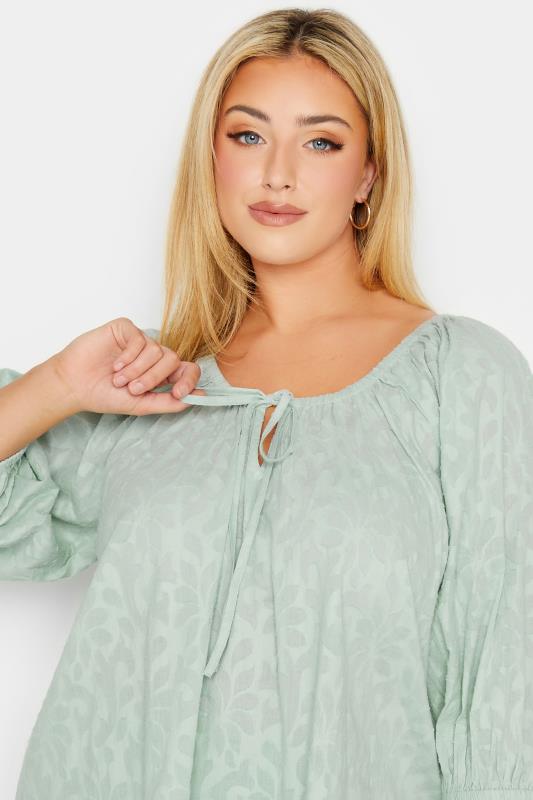 YOURS Plus Size Curve Mint Green Gypsy Textured Top 4