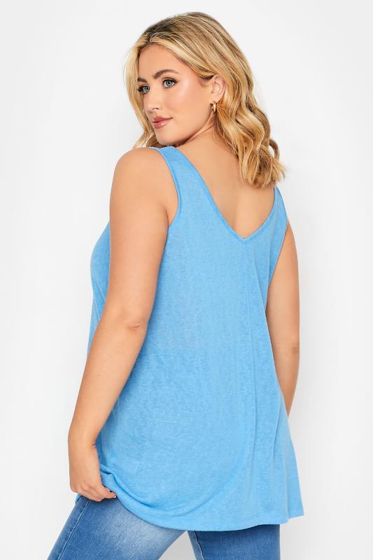YOURS 2 PACK Plus Size White & Blue Linen Look Vest Tops | Yours Clothing 4
