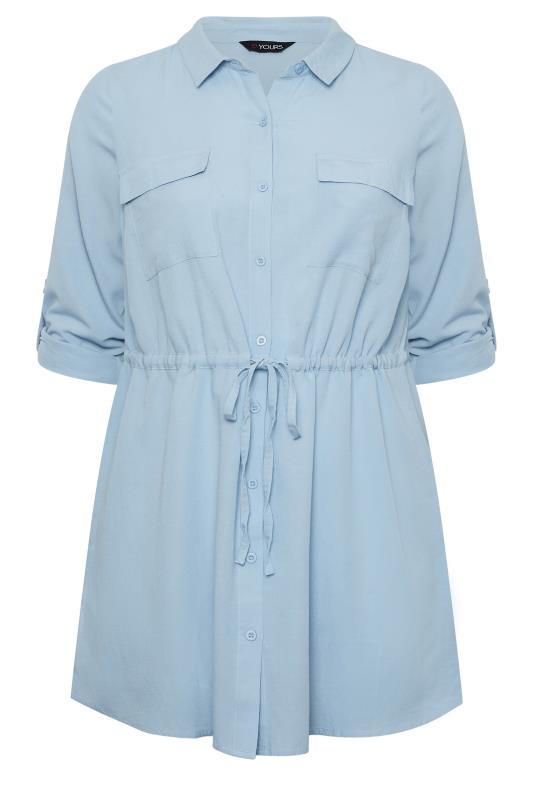 YOURS Plus Size Curve Light Blue Utility Tunic Linen Blend Shirt | Yours Clothing  6