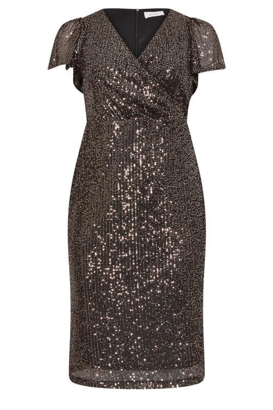 YOURS LONDON Plus Size Black & Gold Sequin Embellished Wrap Dress 5