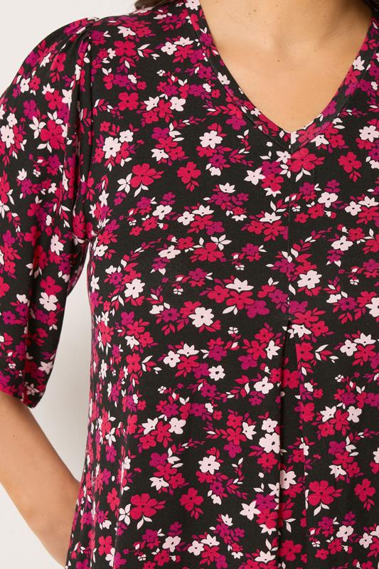 YOURS Plus Size Black Floral Pleated Front Top | Yours Clothing 4