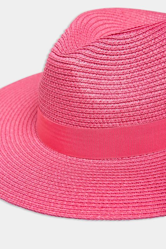 Hot Pink Straw Fedora Hat | Yours Clothing  4