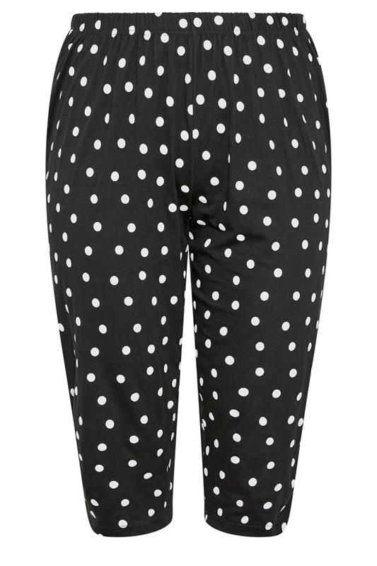 YOURS Plus Size Black Polka Dot Wide Leg Pyjama Cropped Bottoms | Yours Clothing 5
