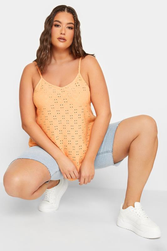 LIMITED COLLECTION Plus Size Orange Broderie Anglaise Cami Vest Top | Yours Clothing 4