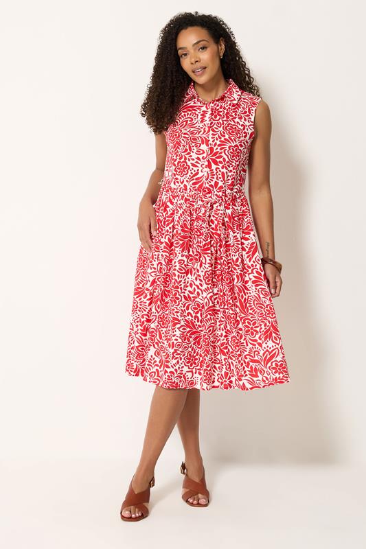 M&Co Red and White Abstract Printed Sleeveless Shirt Dress | M&Co 2