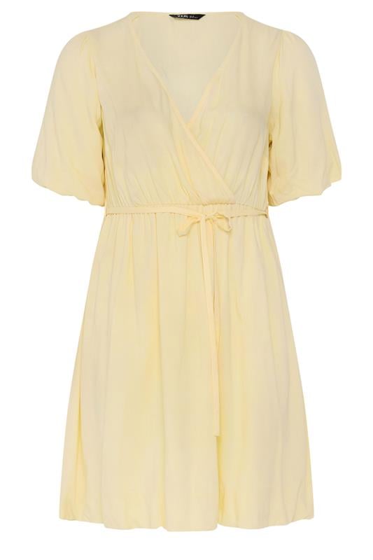 YOURS Plus Size Yellow Puff Ball Wrap Dress | Yours Clothing 6