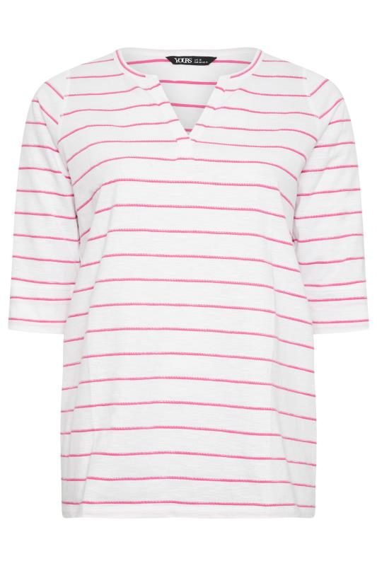 YOURS Plus Size White & Pink Stripe Notch Neck Top | Yours Clothing 5