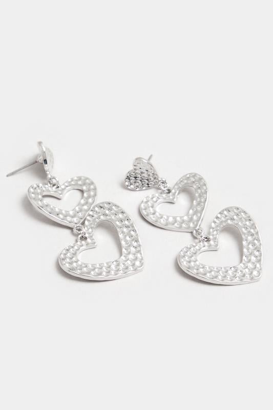 Silver Hammered Heart Drop Earrings | Yours Clothing 3