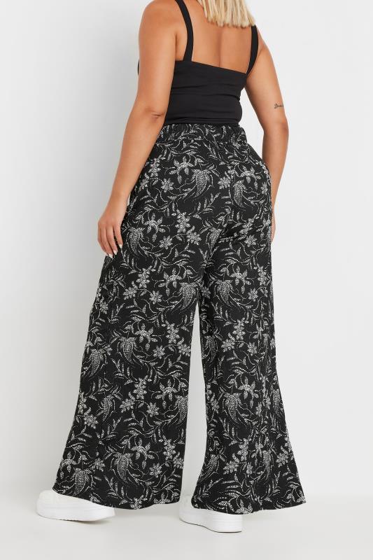 YOURS Plus Size Black Floral Print Elasticated Wide Leg Trousers | Yours Clothing 4