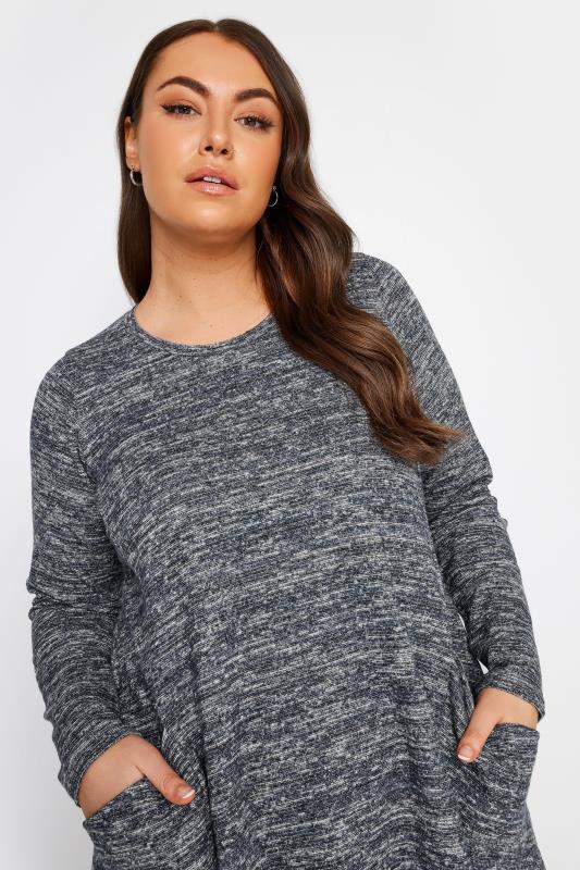 YOURS Plus Size Navy Blue Marl Soft Touch Pocket Dress | Yours Clothing 4