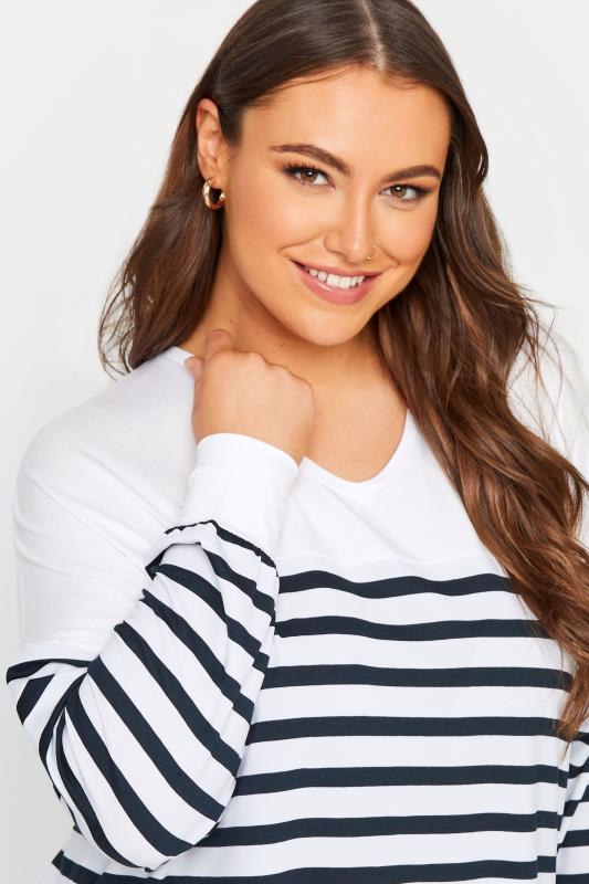 YOURS Plus Size Curve White & Navy Blue Stripe Long Sleeve Top | Yours Clothing  4