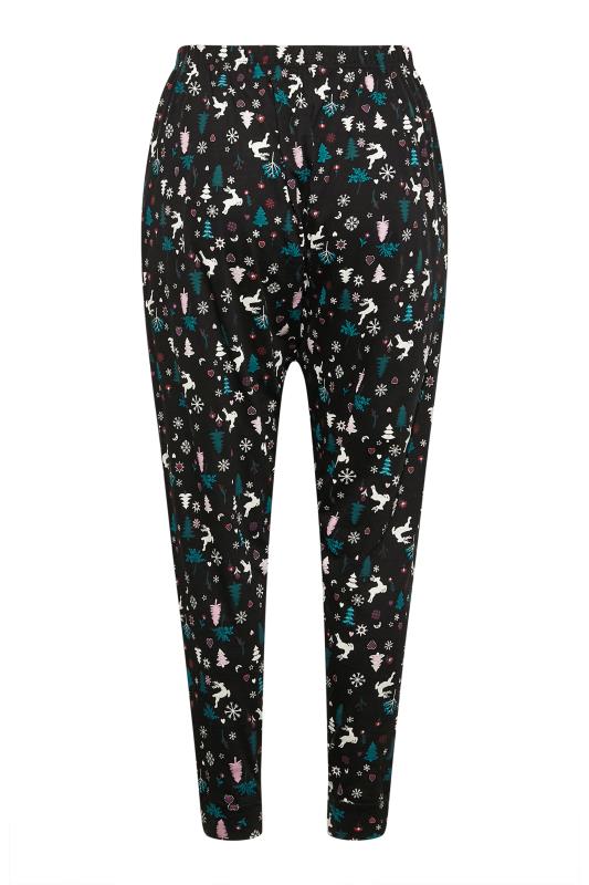 Curve Plus Size Black Christmas Print Cuffed Pyjama Bottoms | Yours Clothing 6