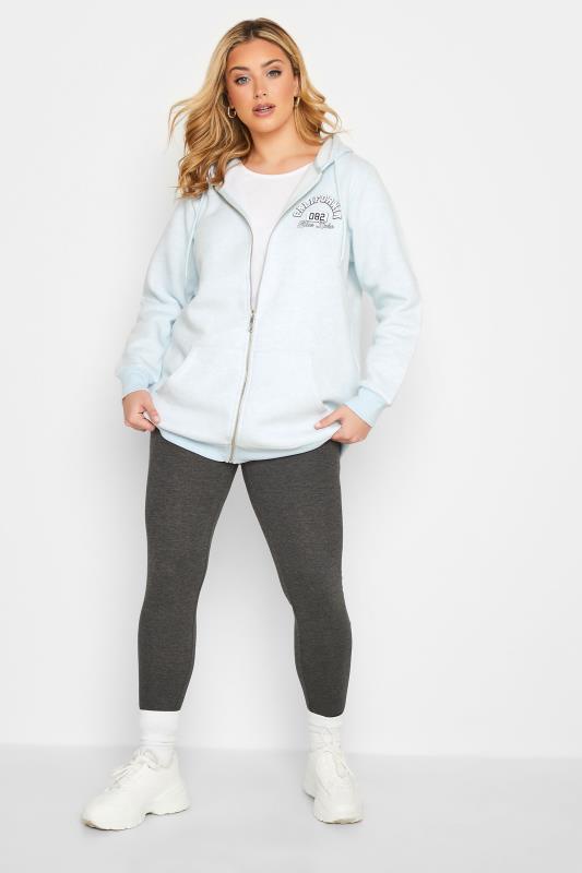 Plus Size Light Blue Soft Touch Marl Zip Through Hoodie | Yours Clothing 2