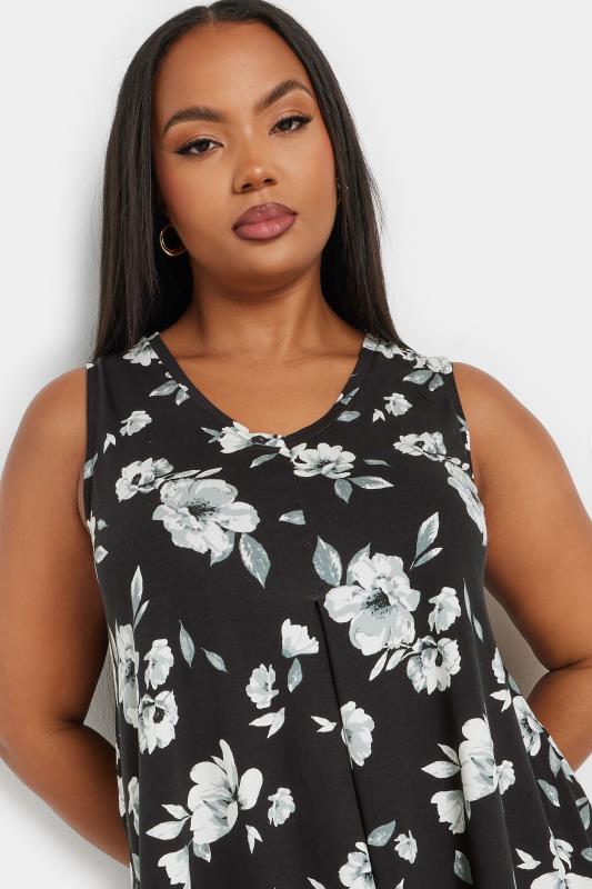 YOURS Plus Size Black Floral Print Swing Vest Top | Yours Clothing