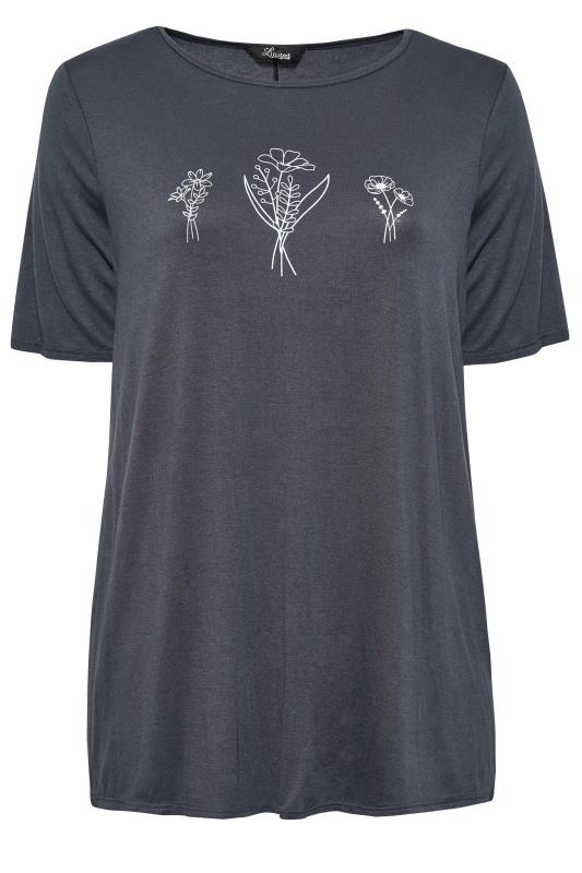 LIMITED COLLECTION Plus Size Grey Floral Illustration Print T-Shirt | Yours Clothing 5