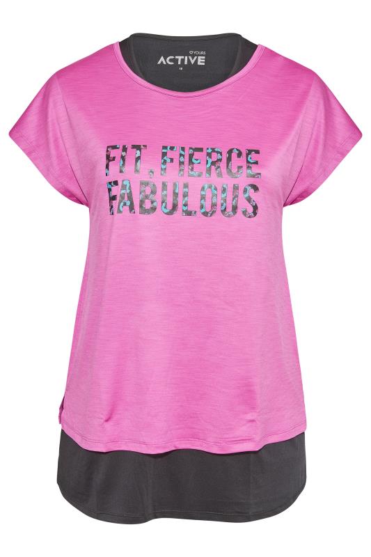 ACTIVE Pink 2 In 1 'Fit, Fierce, Fabulous' Slogan T-Shirt | Yours Clothing 8