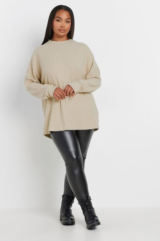 YOURS Plus Size Natural Brown Ribbed Soft Touch Jumper | Yours Clothing 2