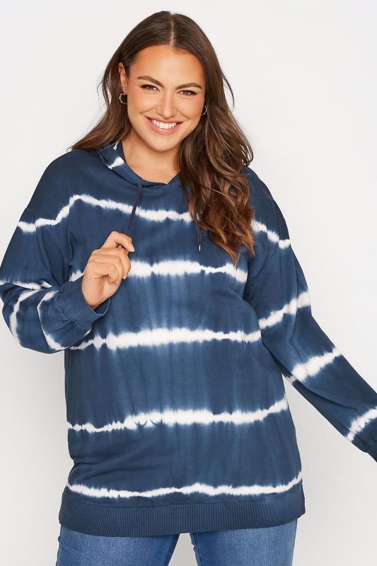 Plus Size Navy Blue Tie Dye Hoodie | Yours Clothing 1