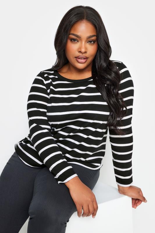  YOURS Curve Black Stripe Long Sleeve Top