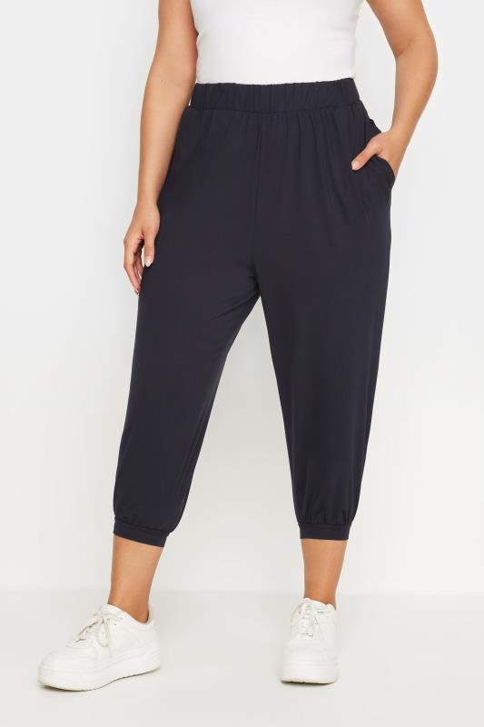 YOURS Plus Size Navy Blue Cropped Harem Joggers | Yours Clothing 3