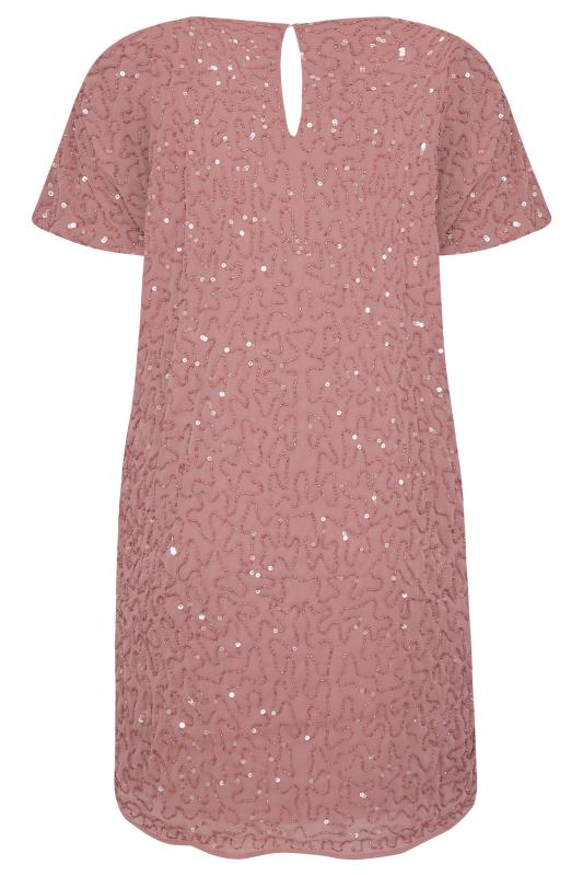 LUXE Plus Size Light Pink Sequin Hand Embellished Cape Dress | Yours Clothing 8