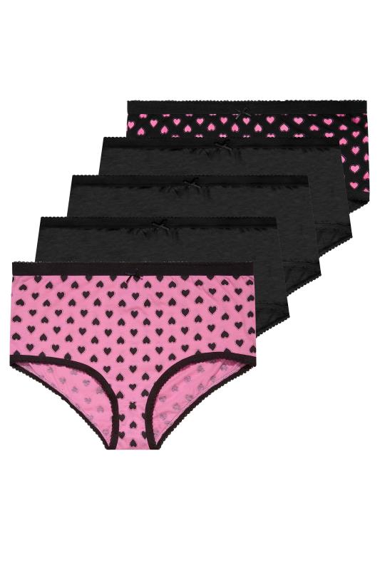 5 PACK Curve Pink & Black Love Heart Full Briefs | Yours Clothing 2