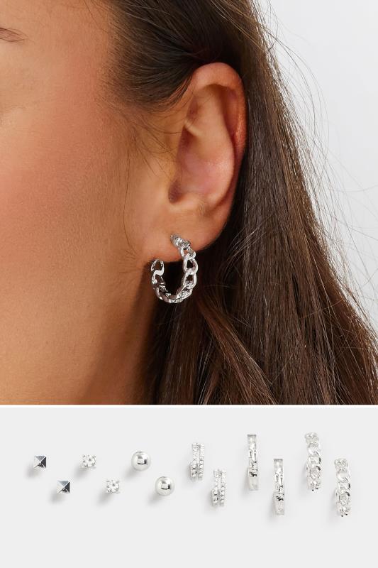 6 PACK Silver Tone Mixed Stud & Hoop Earrings | Yours Clothing  1