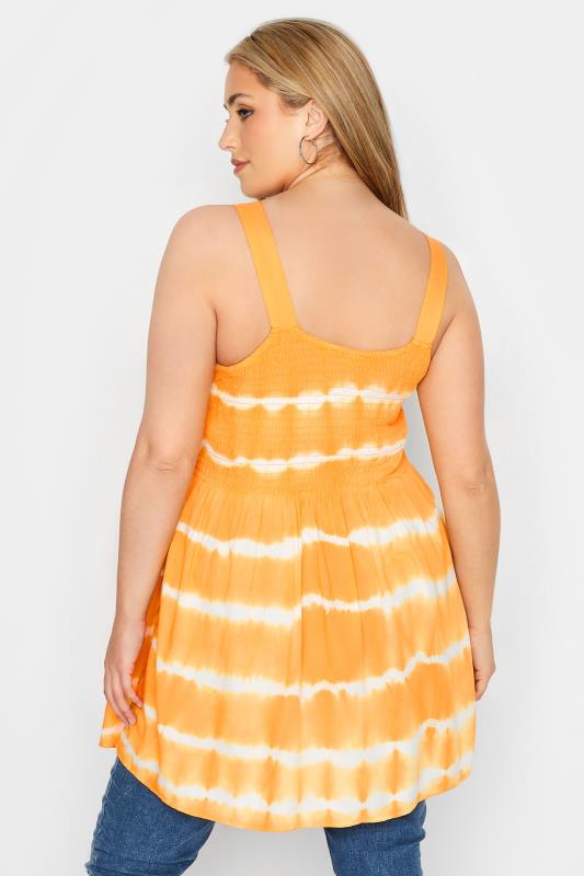 Plus Size Yellow Tie Dye Shirred Peplum Vest Top | Yours Clothing 3