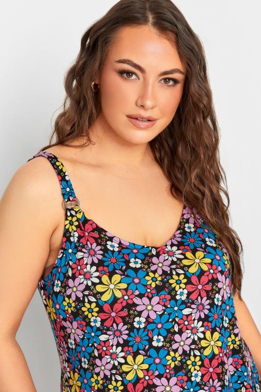 YOURS Curve Black Ditsy Floral Print Beach Dress | Yours Clothing