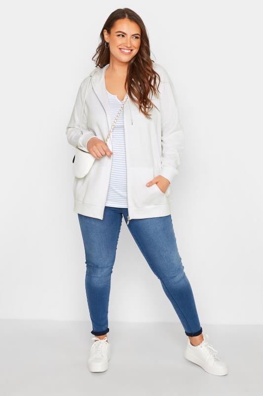 Plus Size White Essential  Zip Through Hoodie | Yours Clothing  2