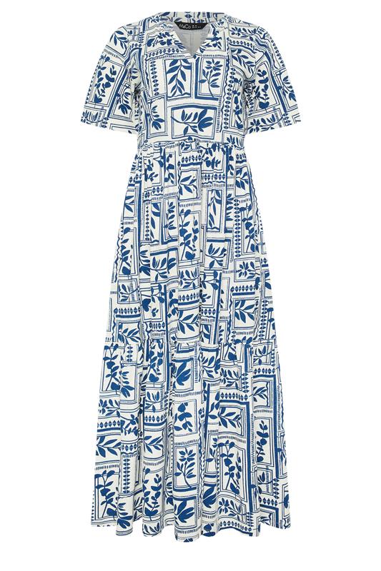 M&Co Blue Leaf Print Tiered Cotton Maxi Dress | M&Co 5