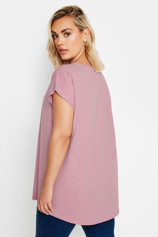 YOURS Plus Size Blush Pink Crew Neck T-Shirt | Yours Clothing 3