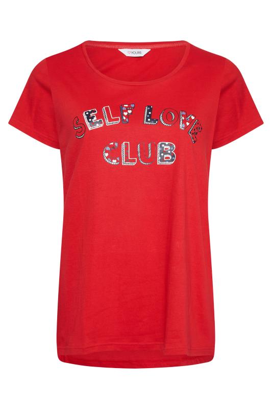 Plus Size Red 'Self Love Club' Slogan Pyjama Top | Yours Clothing 7