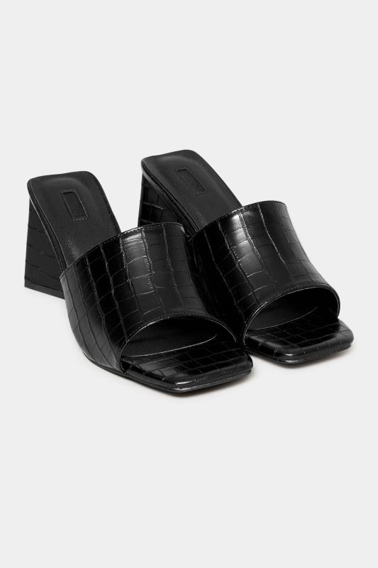 LIMITED COLLECTION Black Triangular Heeled Croc Mules In Wide E Fit & Extra Wide EEE Fit  2