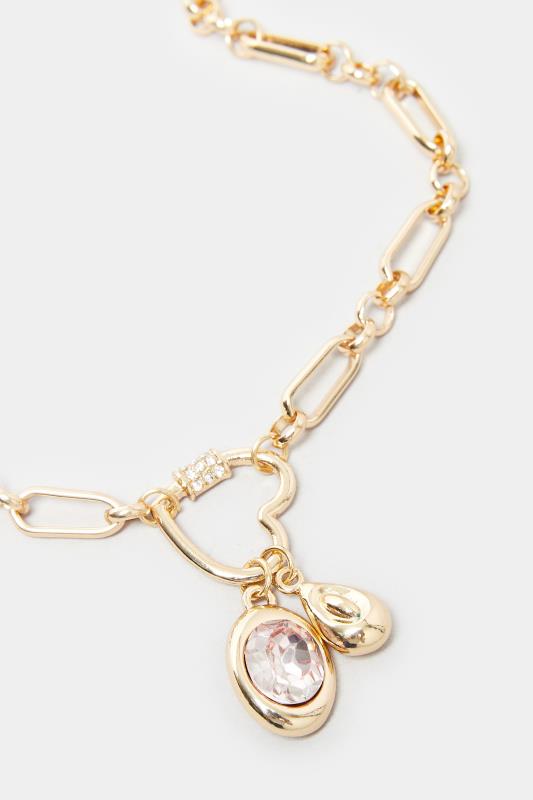 Gold Tone Diamante Heart Chain Necklace | Yours Clothing 3