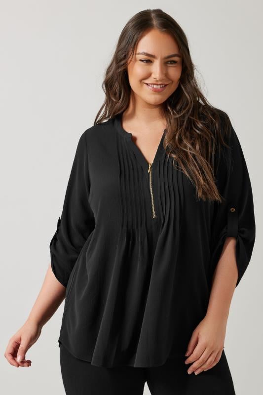 EVANS Plus Size Black Pintuck Blouse | Evans  1