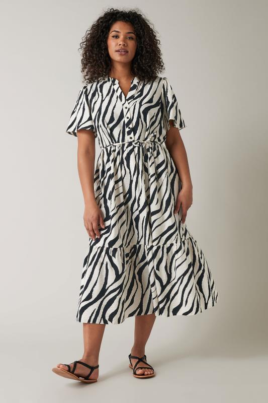 EVANS Plus Size Black & White Zebra Markings Midi Shirt Dress | Evans  2