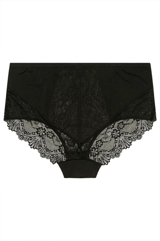 Curve Black Lace Front High Waisted Knickers | Yours Clothing 3
