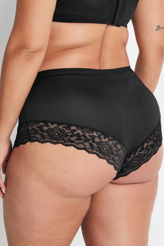 YOURS Plus Size 3 PACK Black Lace Trim Briefs | Yours Clothing  3