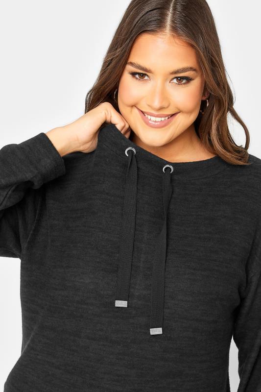 YOURS Plus Size Black Soft Touch Drawstring Sweatshirt | Yours Clothing 4