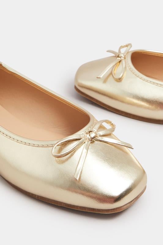 Gold Metallic Ballerina Pumps In Extra Wide EEE Fit | Yours Clothing 5