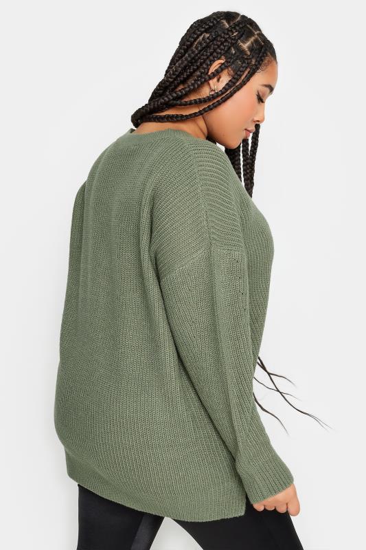 YOURS Plus Size Sage Green Drop Shoulder Knitted Jumper | Yours Clothing 3