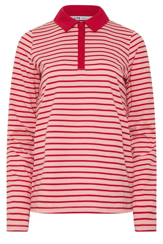 LTS Tall Women's Red and Pink Stripe Polo Cotton T-Shirt | Long Tall Sally 6