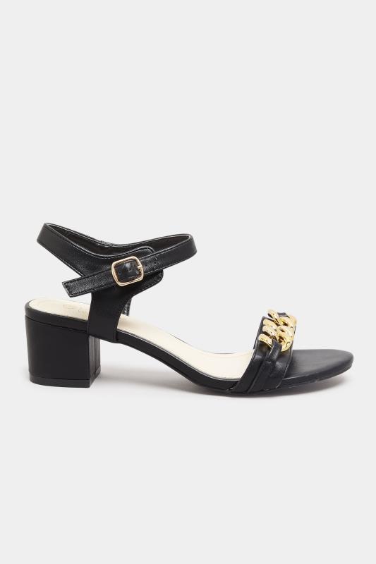 LIMITED COLLECTION Black Chain Block Heel Sandal In Wide E Fit | Yours Clothing 3