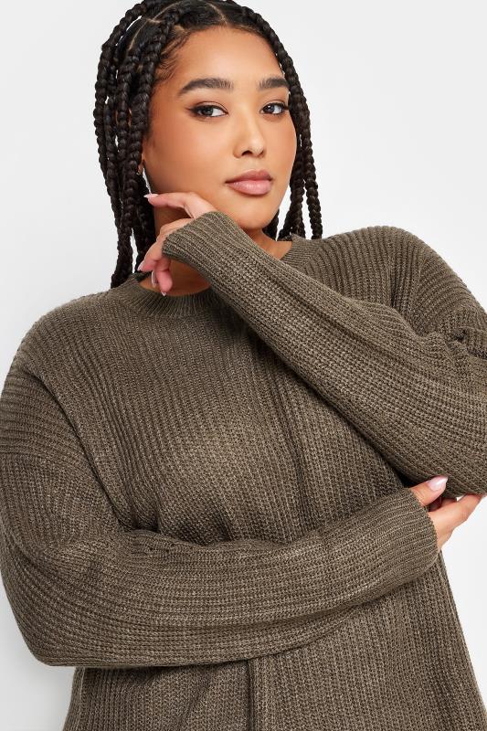 YOURS Plus Size Brown Ribbed Knit Jumper | Yours Clothing 5