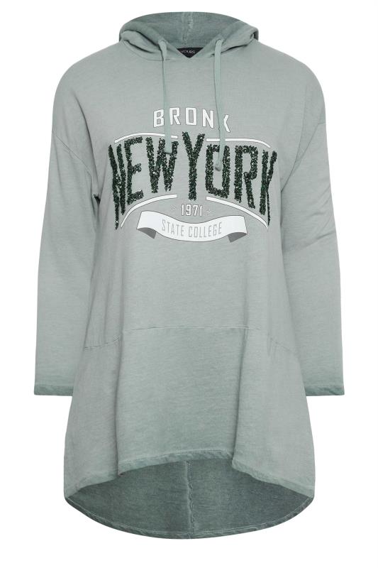 YOURS Plus Size Grey 'New York' Slogan Acid Wash Hoodie | Yours Clothing 5